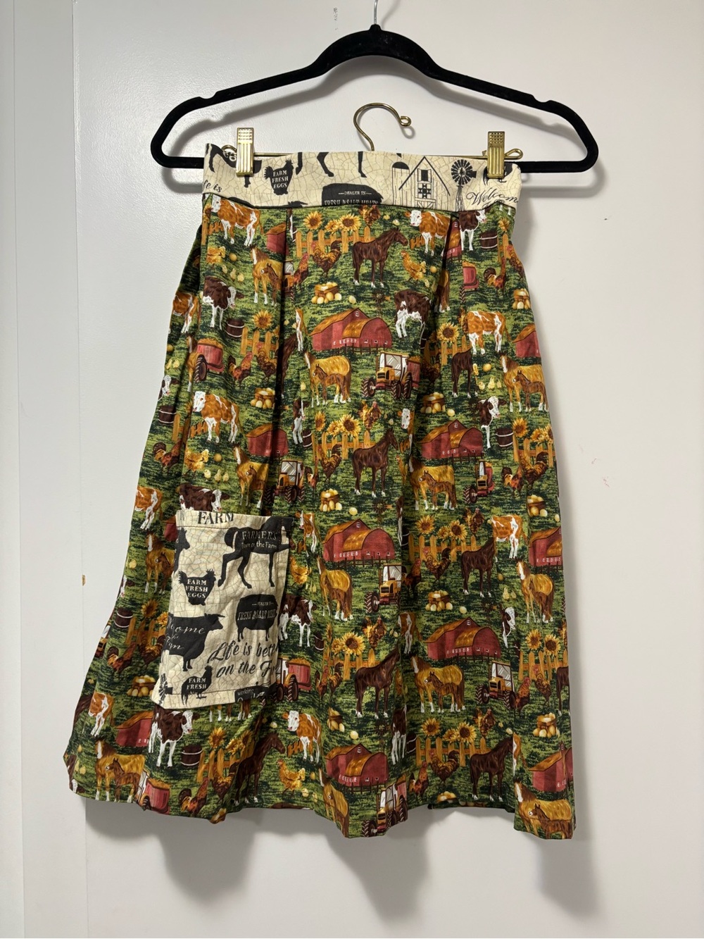 Farm-Print A-Line Apron in Green and Brown